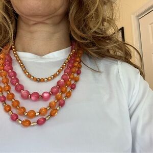 Pink and Orange Beaded Necklace Set